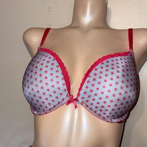 Victoria Secrets  women’s bra 34DD polka dot grey red push-up padded underwire